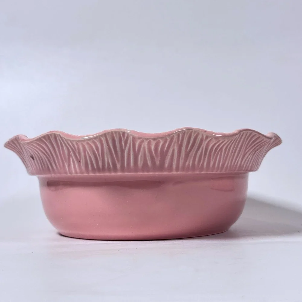 Vintage 1956 Miramar of California Pink Cabbage Leaf Covered Dish 644 Rosebud